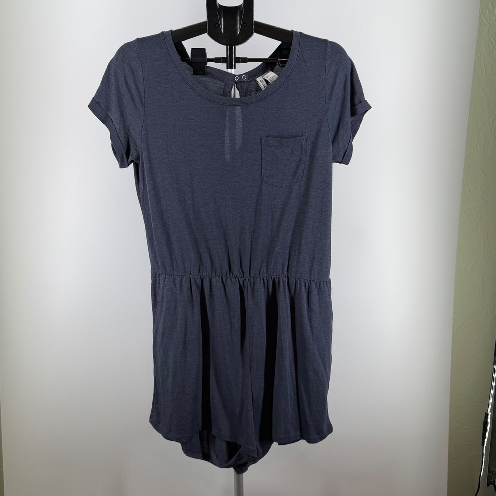 H&M Divided‎ Womens Gray Short Sleeve Knit Romper Elastic Waist Keyhole Back L